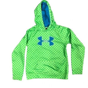 UNDER ARMOUR Youth‎ Hoodie Neon Green Blue Polka Dot Hooded Sweatshirt Youth L